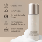 IREN Shizen START AFRESH DAILY Enzyme Powder Wash bottle on a beige background, featuring text: cruelty-free, vegan, dermatologically tested, free from fragrance/alcohol/paraben, 2000+ banned ingredients. Powered by gentle rice enzyme cleanser.