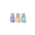 Three skincare serum bottles from IREN Shizen, including the CLEAR UP Anti-Blemish Set with purple, beige, and green colors, against a white background.